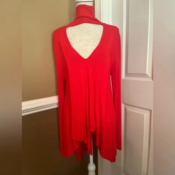 Free people mock neck high low sweater top red S - Picture 9 of 11
